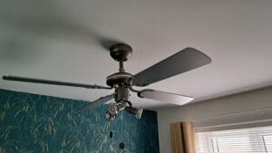 a ceiling fan in a room